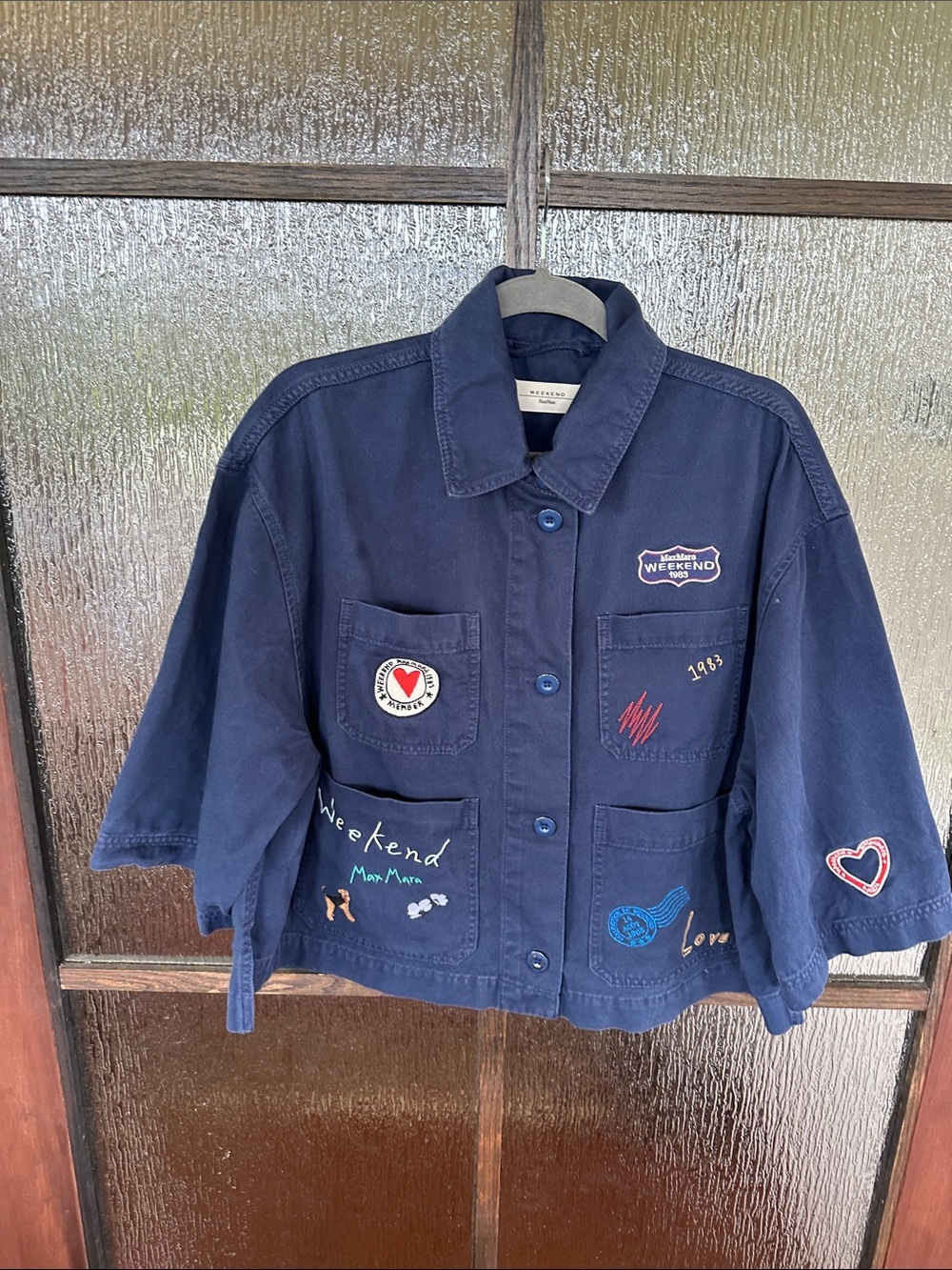 Weekend Max Mara Navy Embroidered Utility Cropped Jacket size 10. - Picture 9 of 15